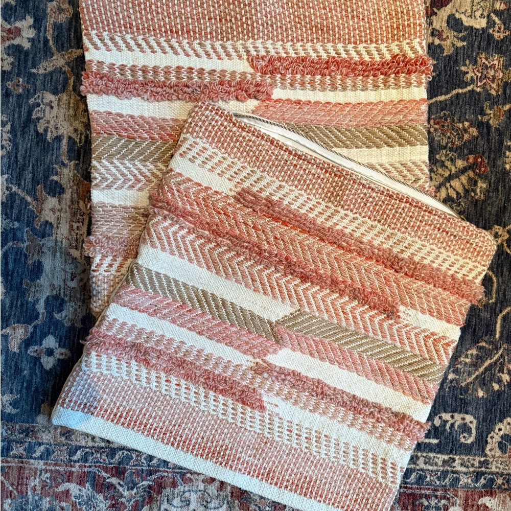 Pottery Barn Pink and Cream Textured Throw Blanket